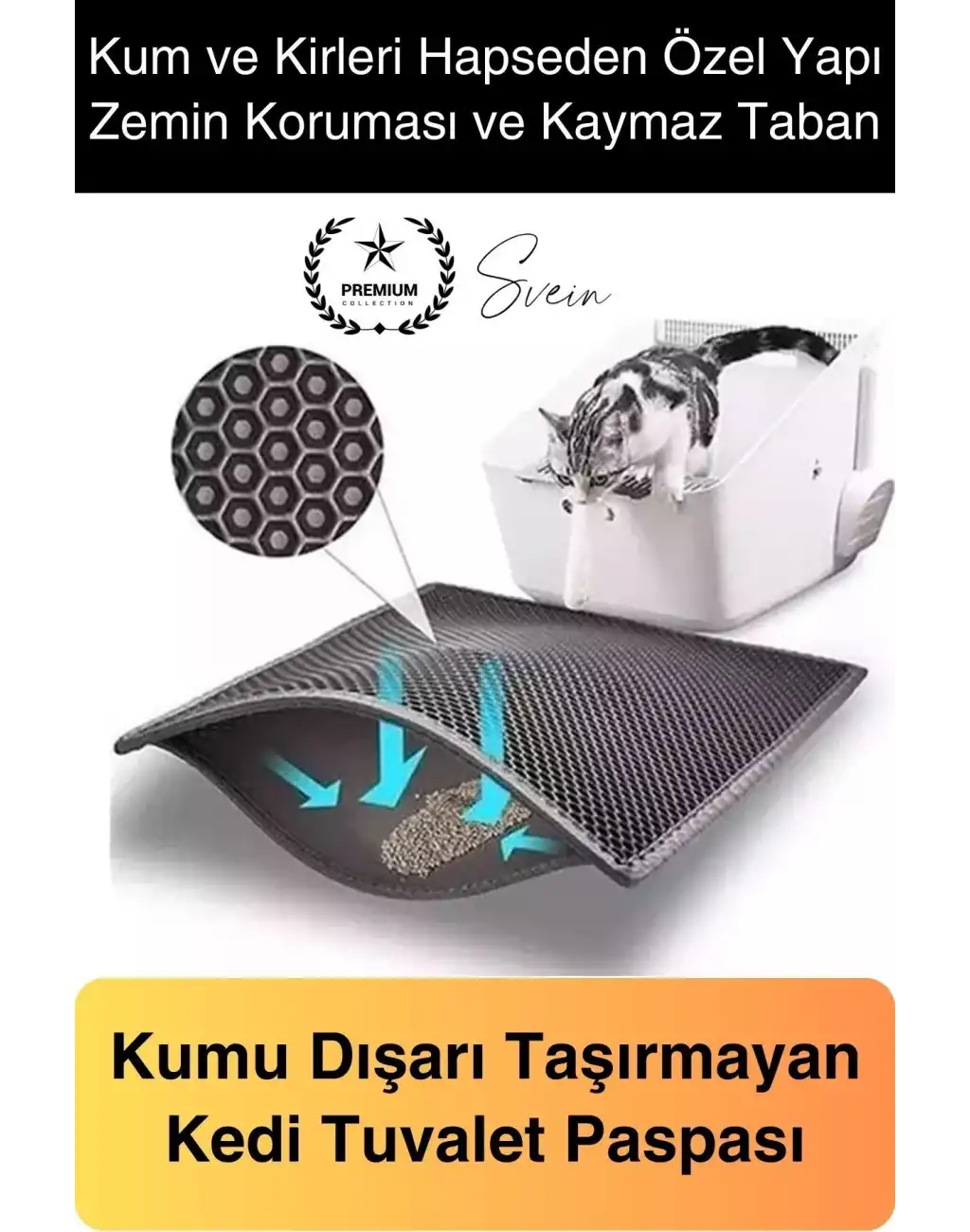 Elekli Kedi Paspası Tuvalet Önü Kumu Evcil Hayvan Sert Plastik Toz Kir Tutucu Yıkanabilir 40x60 cm