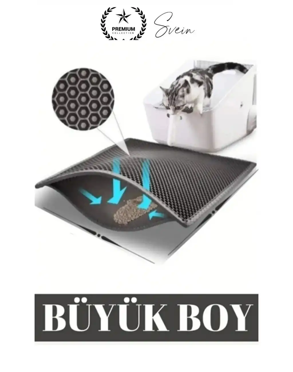 Elekli Kedi Paspası Tuvalet Önü Kumu Evcil Hayvan Sert Plastik Toz Kir Tutucu Yıkanabilir 40x60 cm