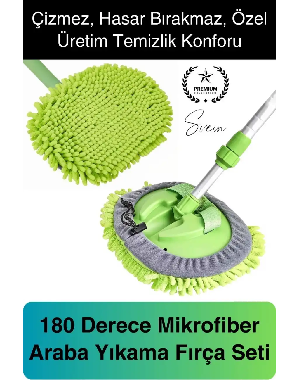 Premium Mikrofiber Araba Yıkama Fırçası Mop Paspas Temizleme Uzun Saplı Detaylı Çiziksiz Uzayabilen