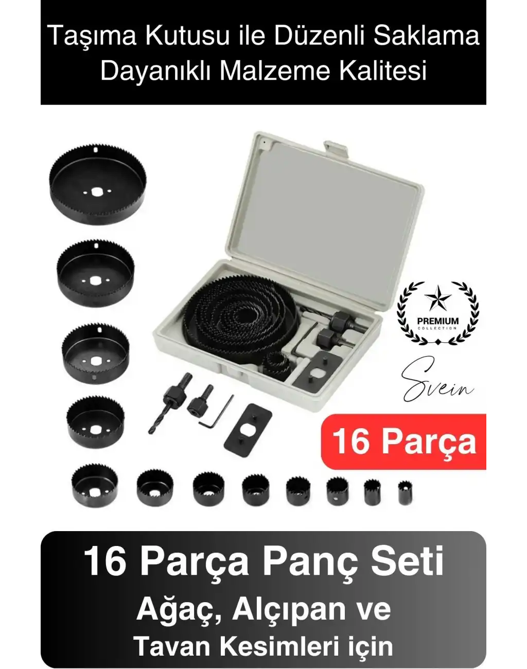 16 Parça Panç Seti Ağaç Kesme Testere Matkap Ucu Takımı Alçıpan Tavan Kartonpiyer Alyan Anahtar