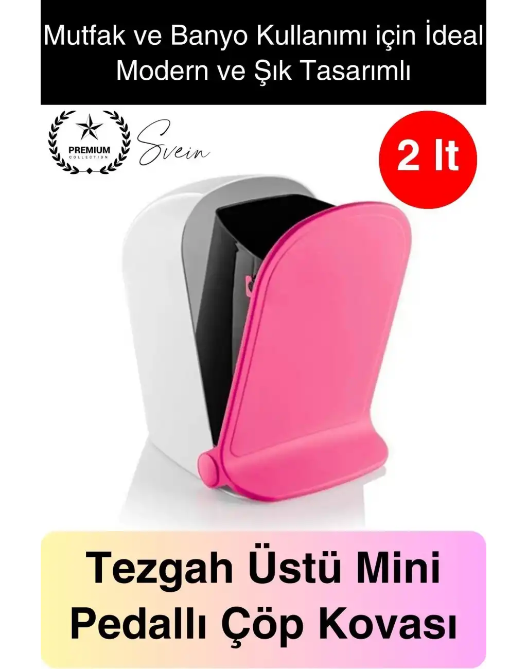 Yeni Nesil Tasarım Pedallı Masaüstü 2 lt Mutfak Banyo Çocuk Odası Çöp Kovası Pratik Tezgah Üstü