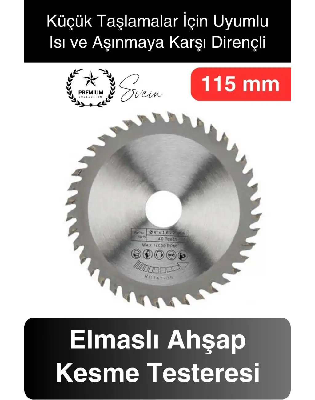 Premium 115 mm Ahşap Sunta Kesme Elmaslı Ağaç Tahta Daire Testeresi Küçük Taşlama Uyumlu Disk