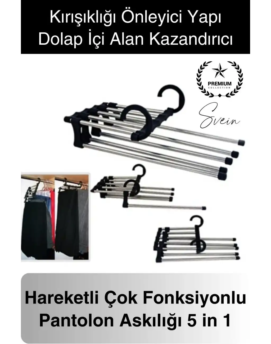 Pantolon Askısı 5 in 1 Hareketli Dolap İçi Şal Kravat Düzenleyici Katmanlı Organizer Askılığı