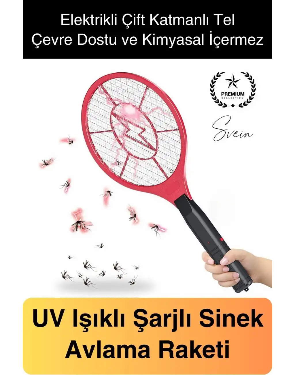 Şarjlı Elektrikli Sivrisinek Öldürücü Sinek Raketi UV Işıklı Haşere Böcek Öldüren Sineklik Aleti