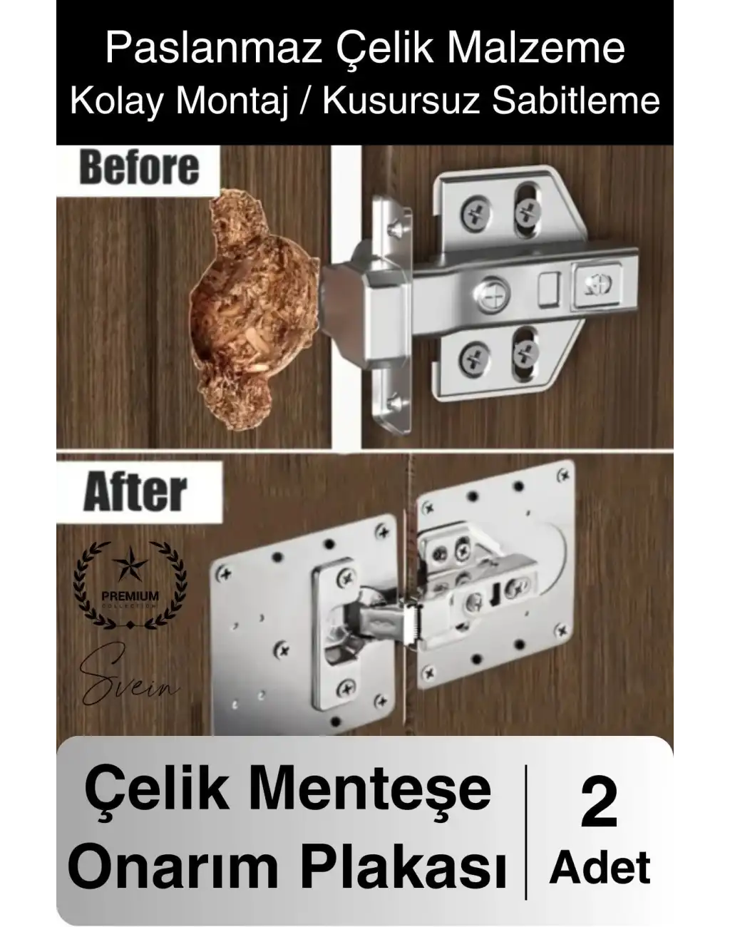 Paslanmaz Çelik Menteşe Onarım Plakası Hasarlı Mutfak Dolabı Kapı Tamir Sacı Yaprak Çanak Onarım