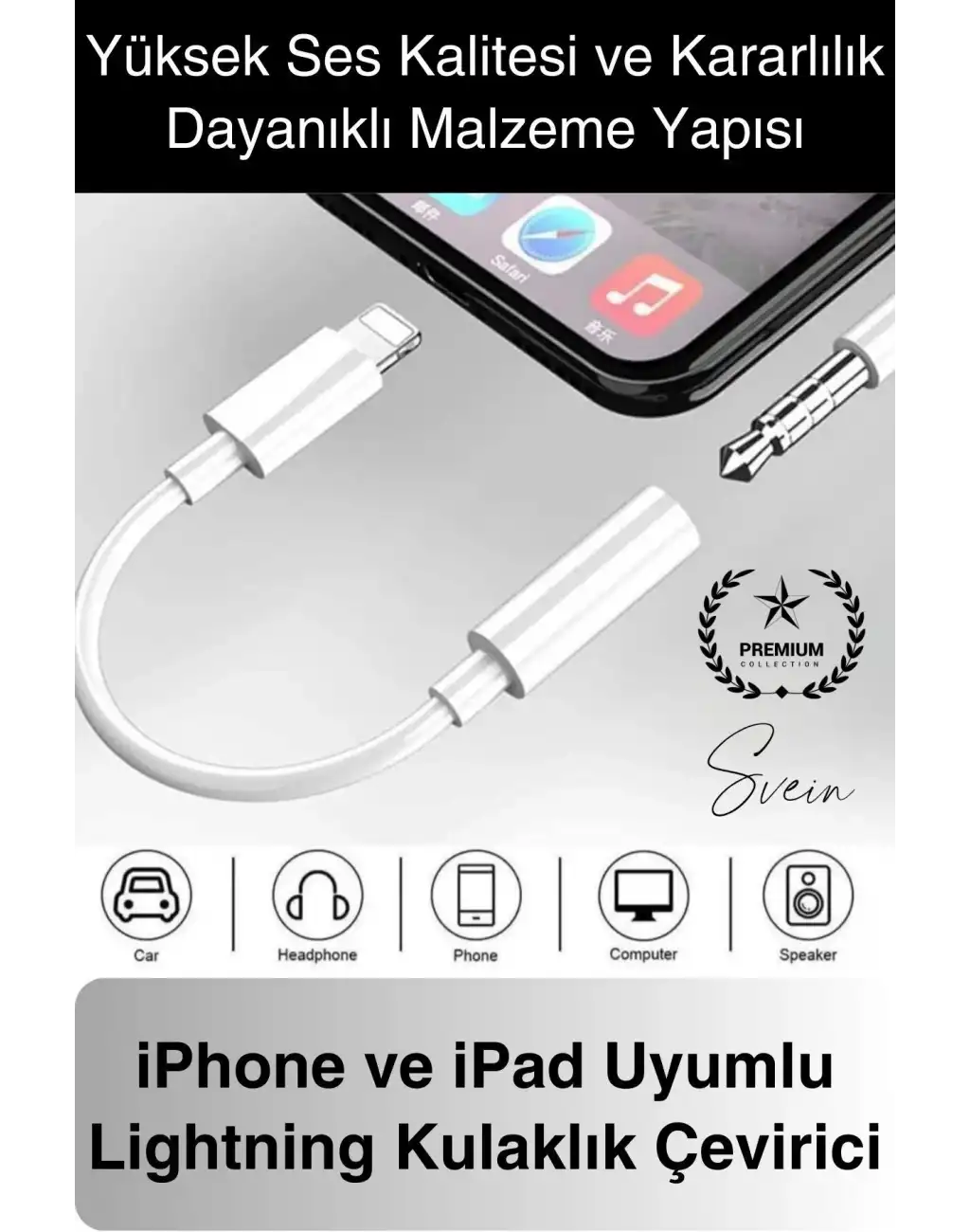 İphone 15-14-13-12-11-X-7-8 Lightning Uyumlu Kablolu Kulaklık Çevirici Tak Çalıştır Aux Dönüştürücü