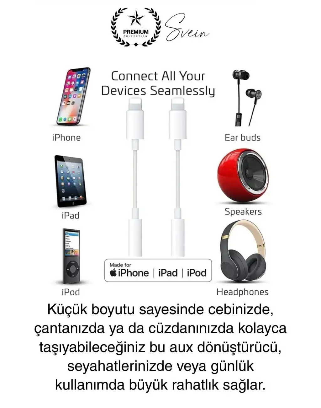 İphone 15-14-13-12-11-X-7-8 Lightning Uyumlu Kablolu Kulaklık Çevirici Tak Çalıştır Aux Dönüştürücü