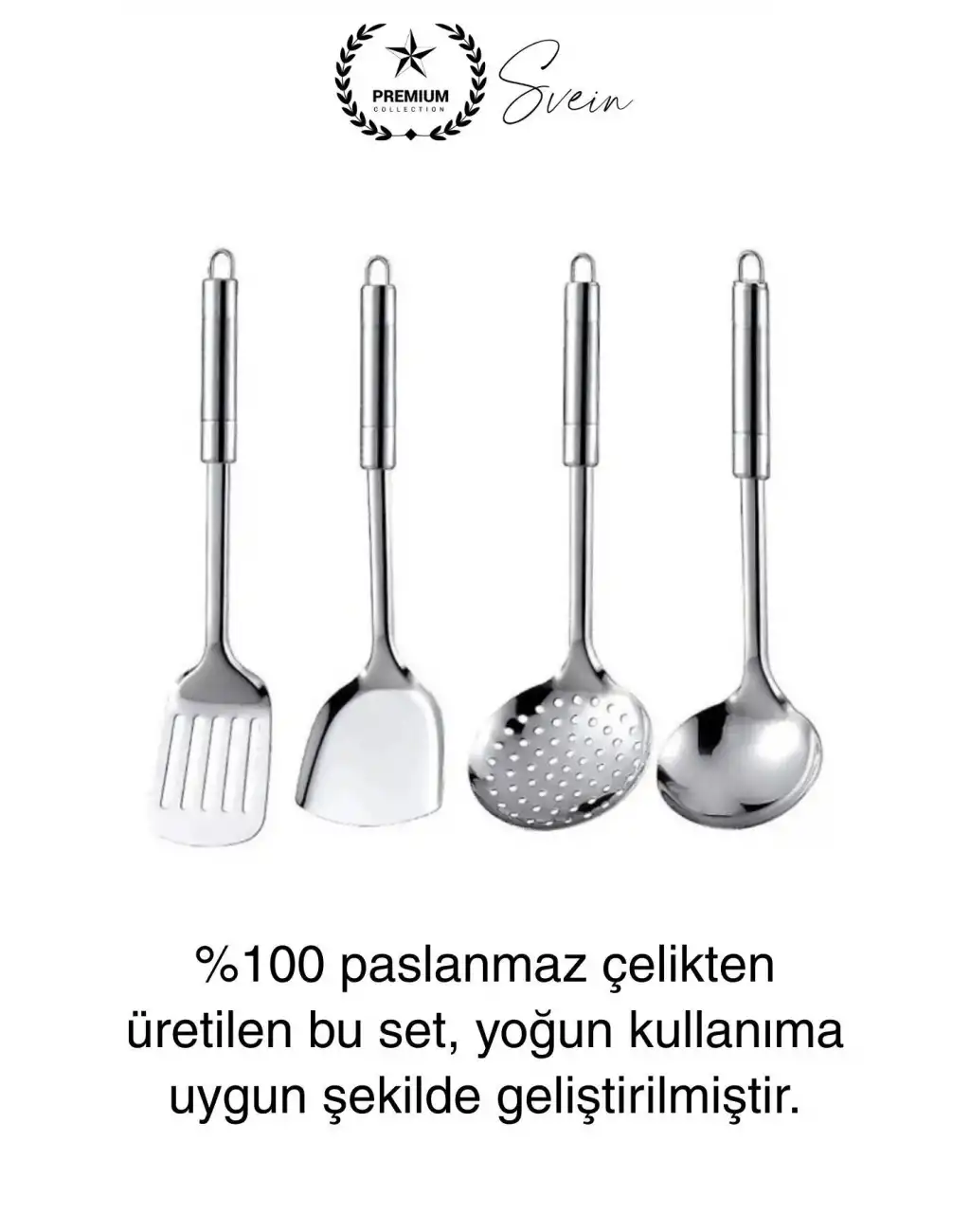 5li Paslanmaz Çelik Mutfak Seti Servis Kepçe Kevgir Spatula Kaşık Takımı Metal Hijyen Çeyiz Pratik
