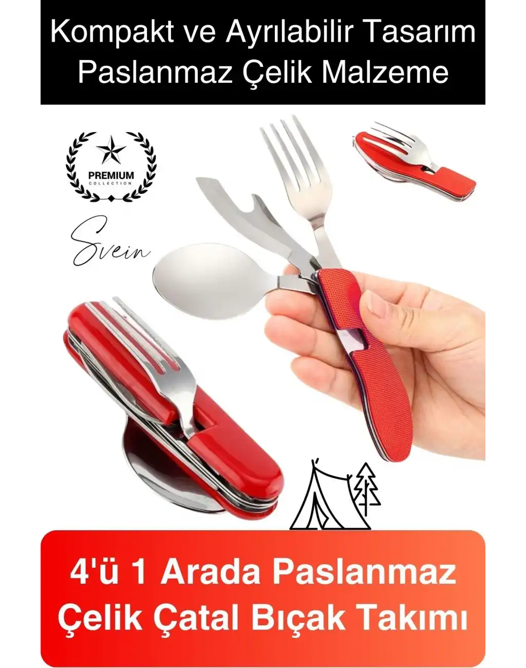 4ü 1 Arada Paslanmaz Çelik Kamp Çatal Bıçak Takımı Seyahat ve Hayatta Kalma Ekipmanı Kumanya Kiti