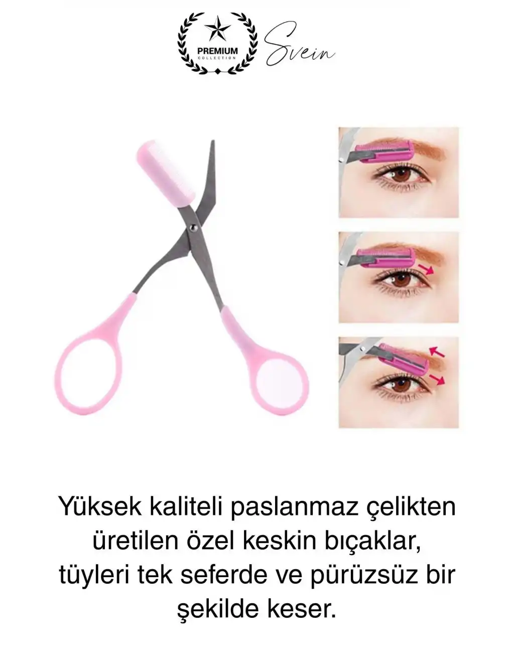 Premium Kadın Kaş Kesme Makası Düzeltici Epilasyon Bakım Taraklı Kolay Şekillendirici Şık Görünüm