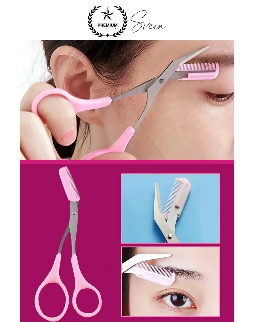 Premium Kadın Kaş Kesme Makası Düzeltici Epilasyon Bakım Taraklı Kolay Şekillendirici Şık Görünüm
