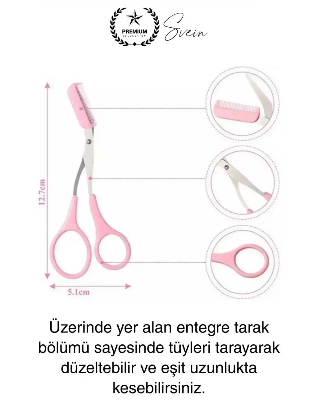 Premium Kadın Kaş Kesme Makası Düzeltici Epilasyon Bakım Taraklı Kolay Şekillendirici Şık Görünüm