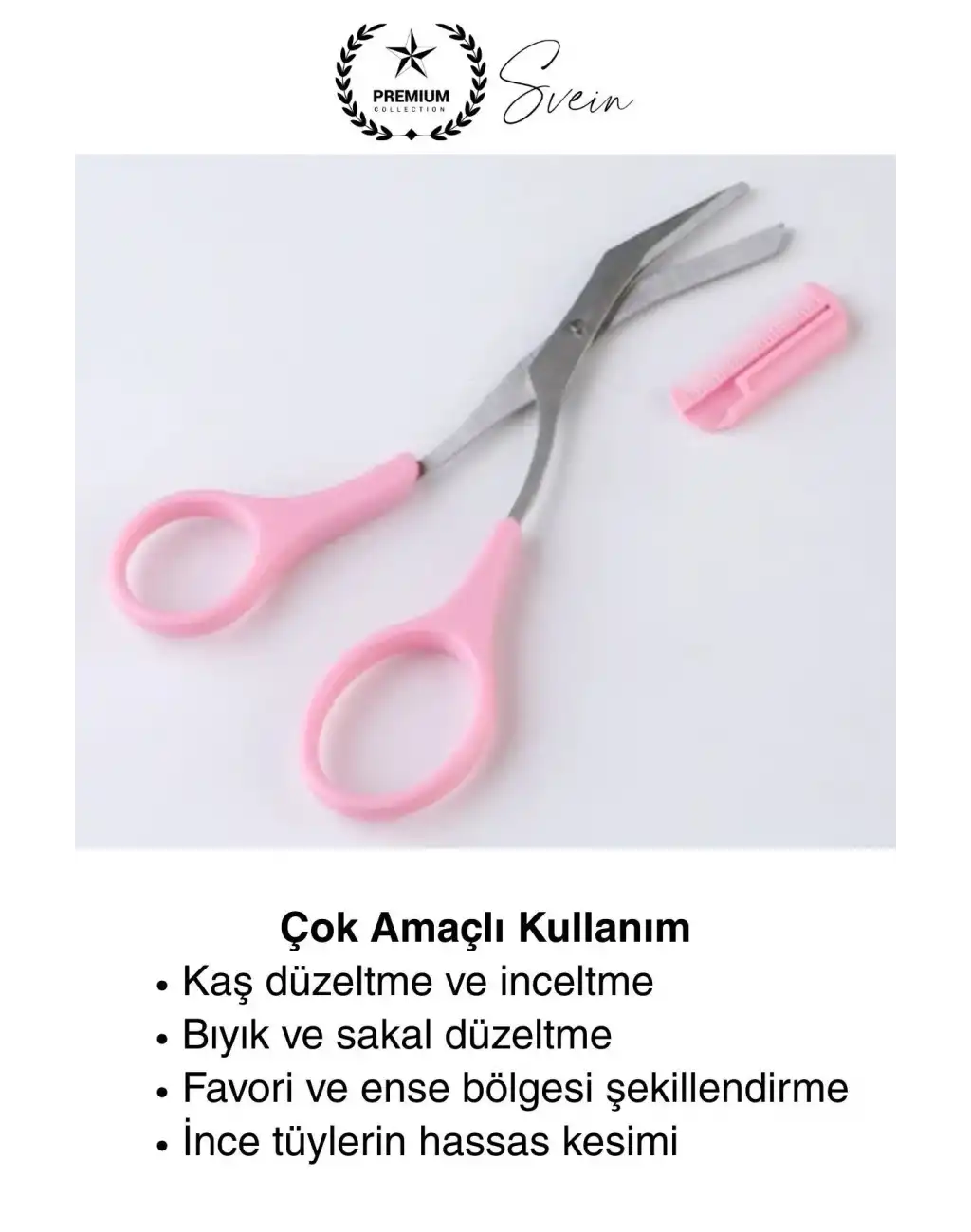 Premium Kadın Kaş Kesme Makası Düzeltici Epilasyon Bakım Taraklı Kolay Şekillendirici Şık Görünüm