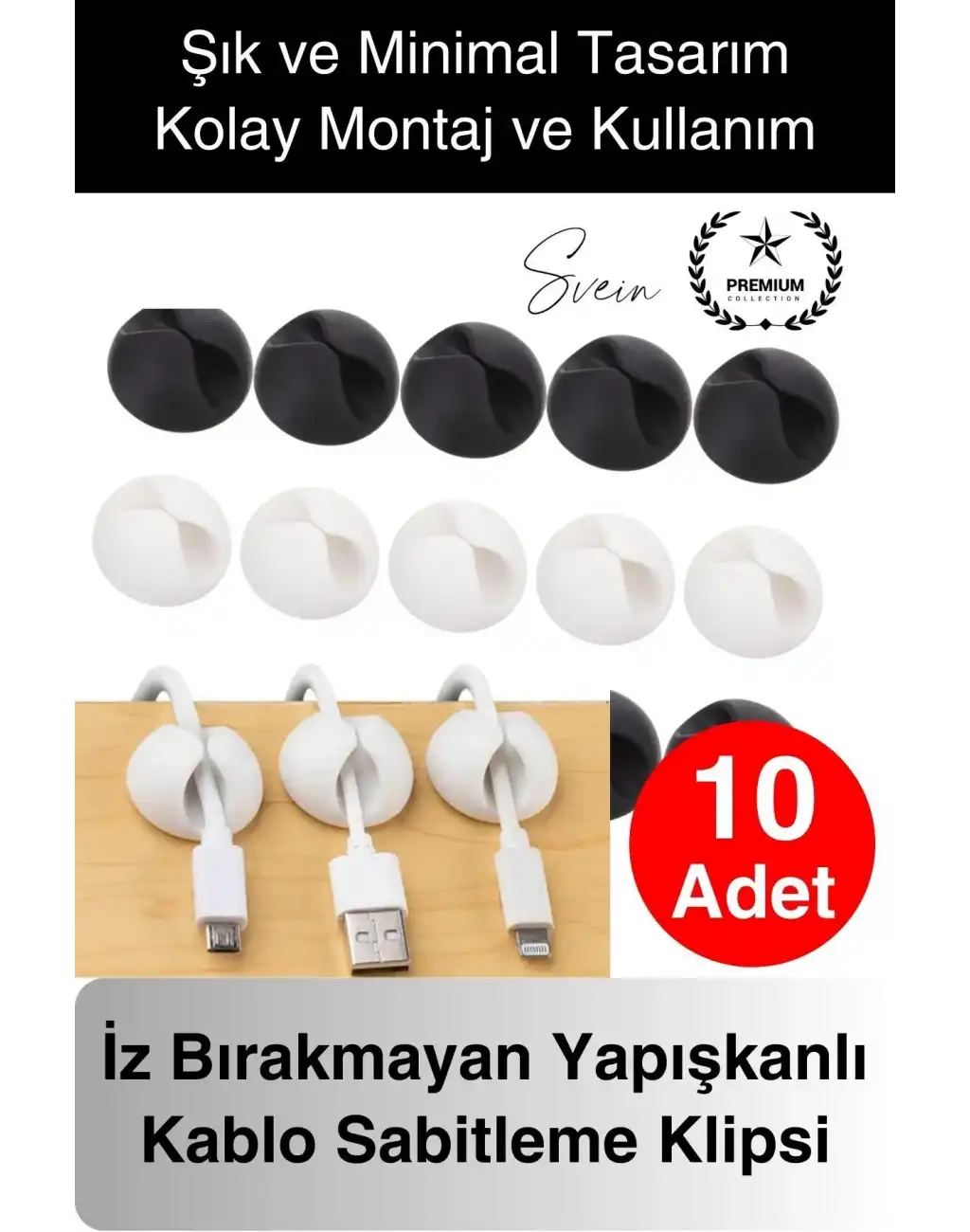 10lu İz Bırakmaz Siyah Beyaz Kablo Sabitleme Klipsi Çalışma Masası Düzenleyici Ev Oda Ofis Pratik