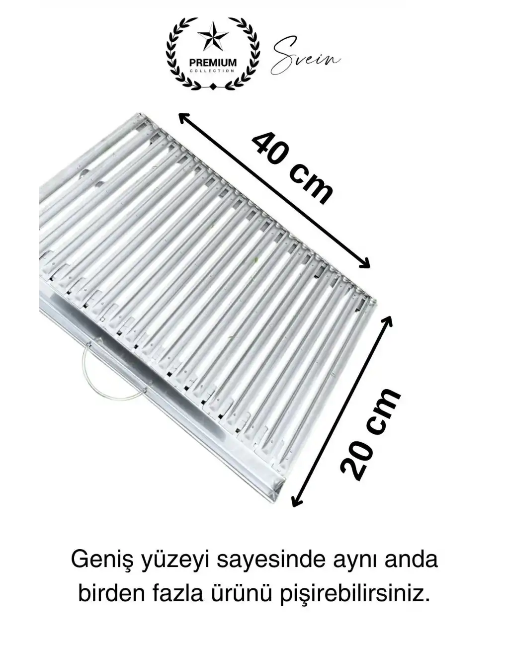 Premium 40 x 20 cm Paslanmaz Çelik 0,8 Kalın Oluklu Izgara Mangal Piknik Kamp Et Balık Kebap Pişirme