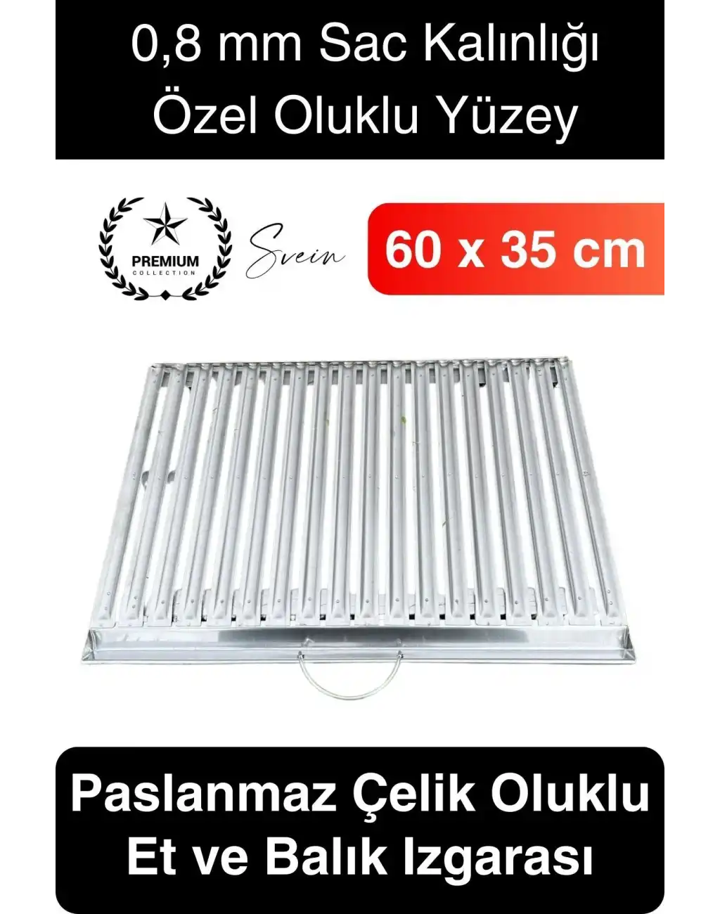 Premium 60 x 35 cm Paslanmaz Çelik 0,8 Kalın Oluklu Izgara Mangal Piknik Kamp Et Balık Kebap Pişirme