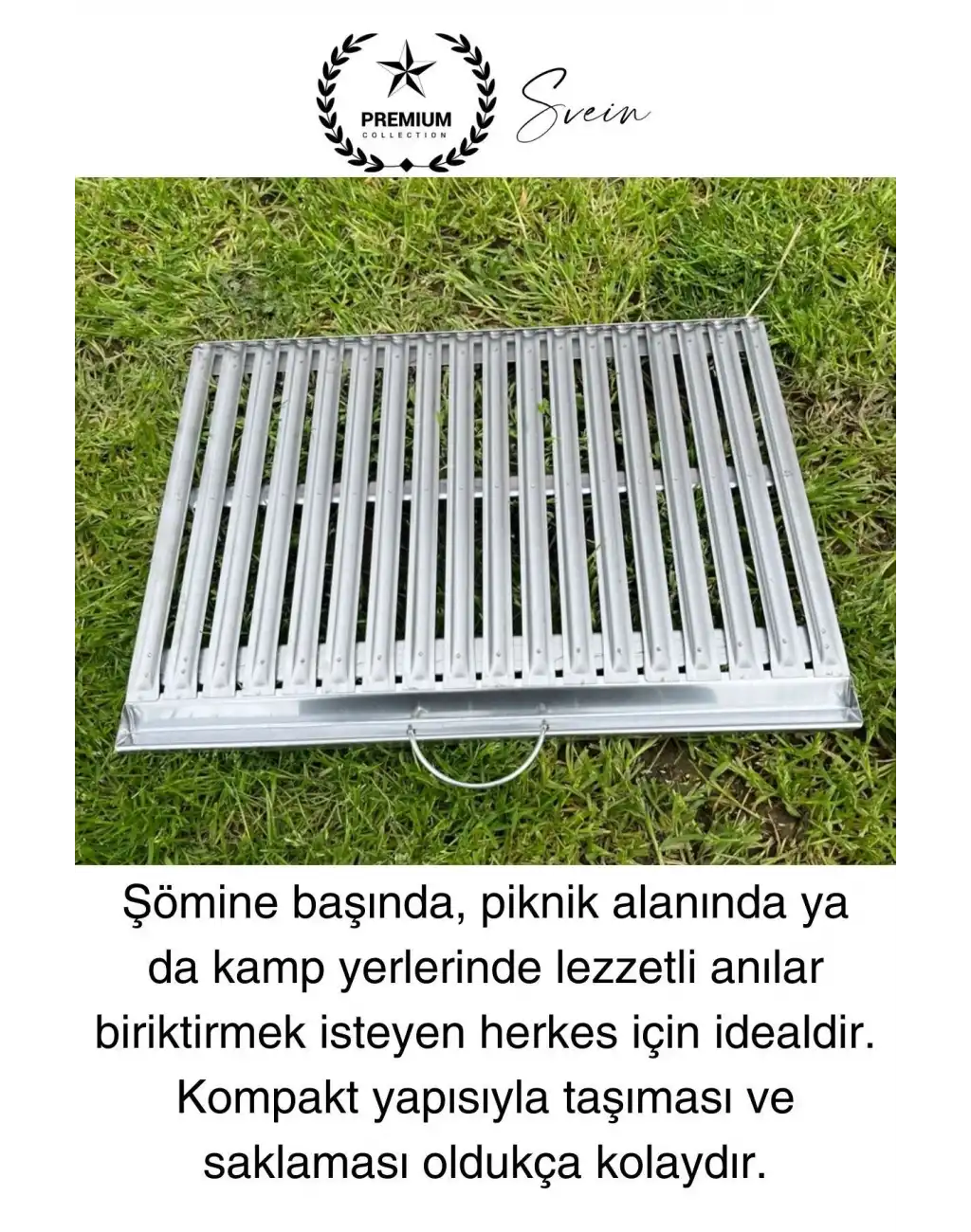 Premium 70 x 35 cm Paslanmaz Çelik 0,8 Kalın Oluklu Izgara Mangal Piknik Kamp Et Balık Kebap Pişirme