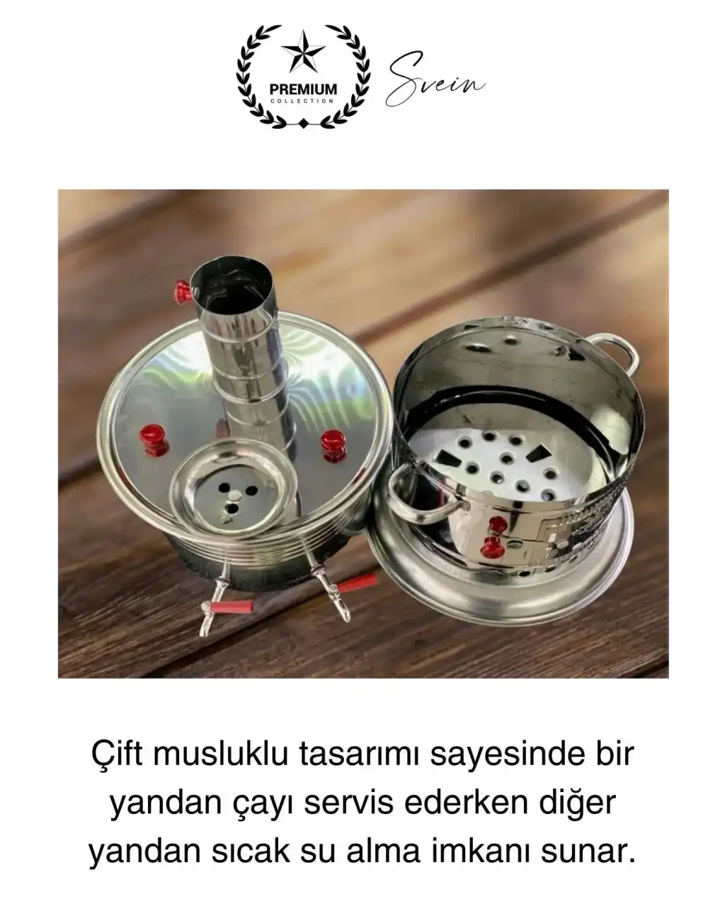 Premium Çift Musluklu 3.5 lt Kömürlü Kamp Piknik İçin Çok Amaçlı Odunlu Çay Semaveri Paslanmaz Çelik