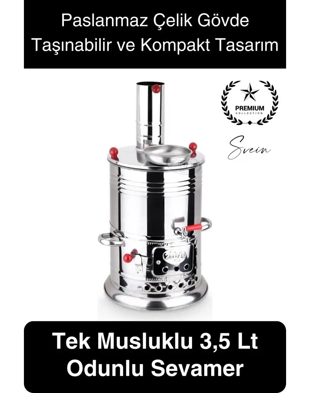 Premium Tek Musluklu 3.5 lt Kömürlü Kamp Piknik İçin Çok Amaçlı Odunlu Çay Semaveri Paslanmaz Çelik