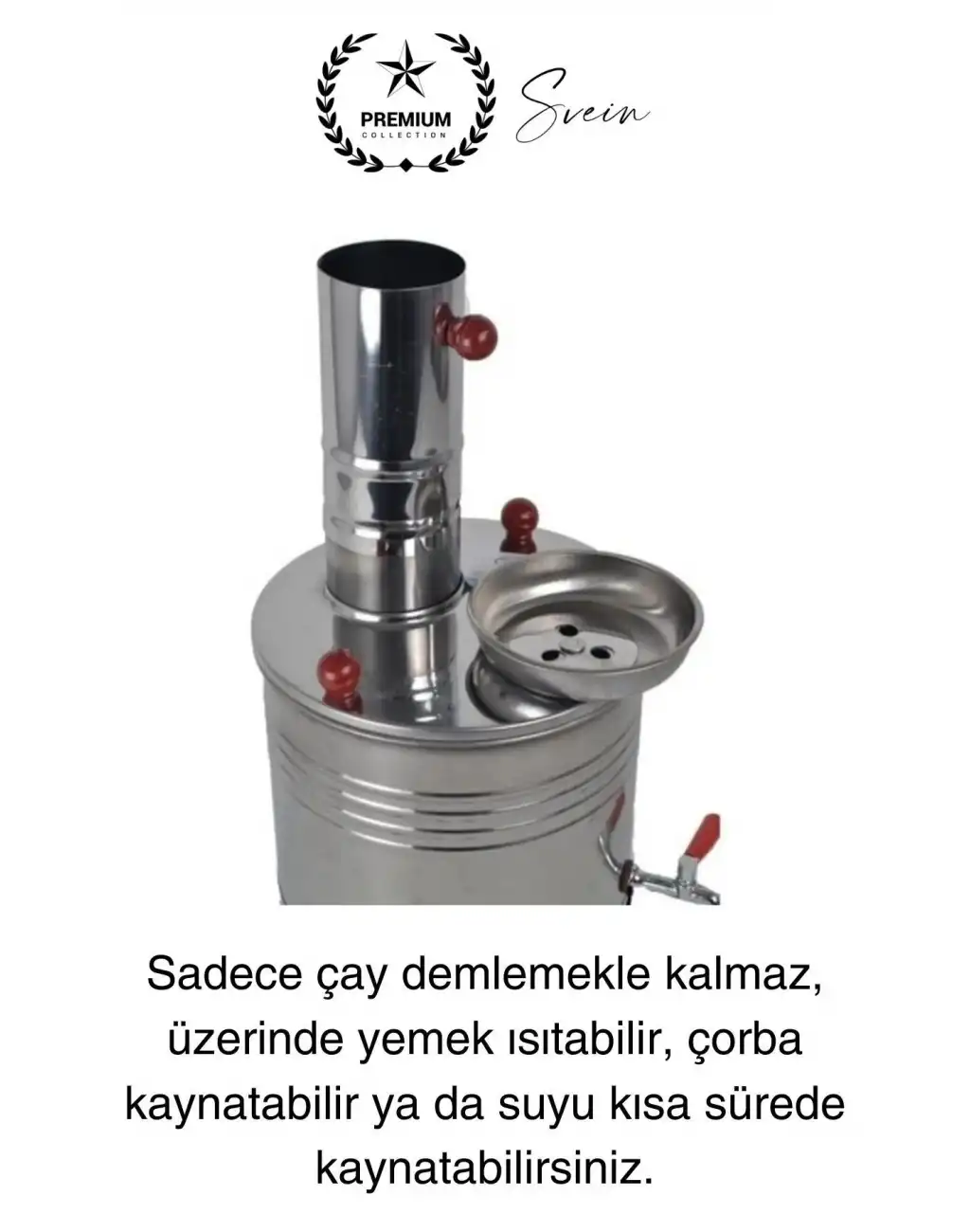 Premium Tek Musluklu 3.5 lt Kömürlü Kamp Piknik İçin Çok Amaçlı Odunlu Çay Semaveri Paslanmaz Çelik