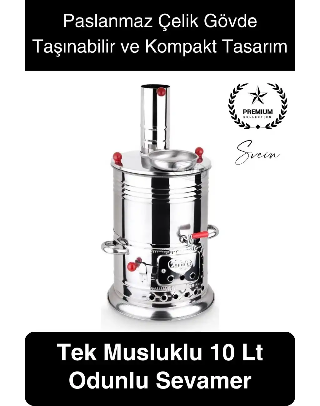 Premium Tek Musluklu 10 lt Kömürlü Kamp Piknik İçin Çok Amaçlı Odunlu Çay Semaveri Paslanmaz Çelik