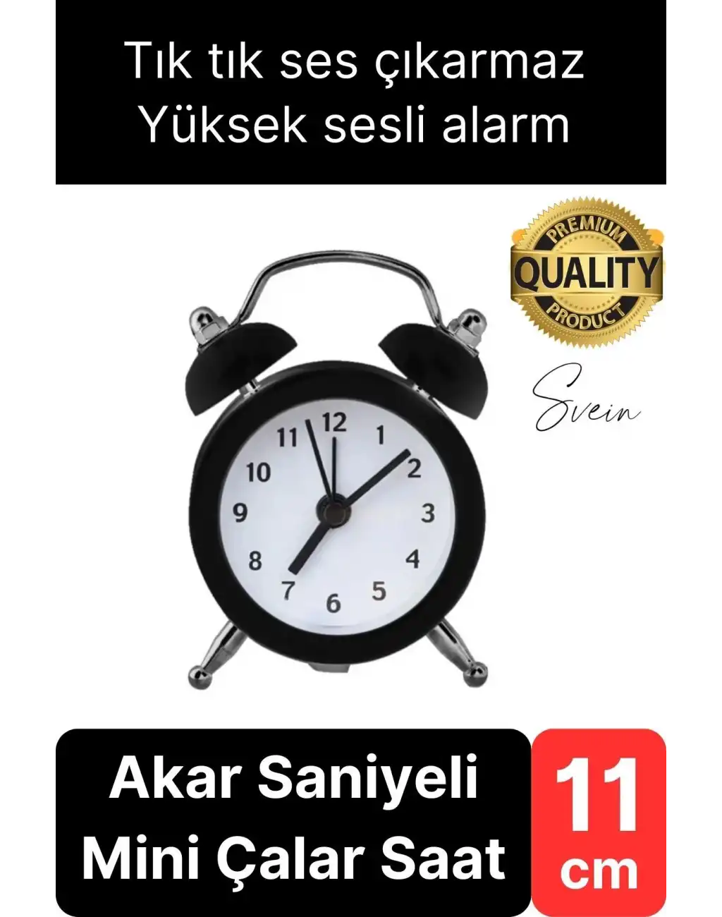 Sessiz Çalışan Yüksek Sesli Alarmlı Retro Tasarım Analog Masaüstü Çanlı Mini Çalar Saat Başucu 11 cm