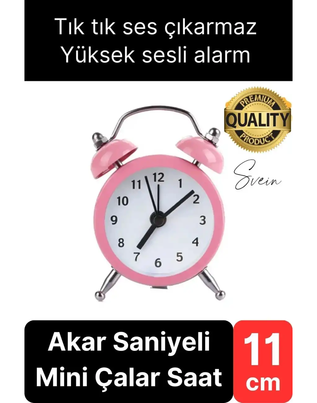 Sessiz Çalışan Yüksek Sesli Alarmlı Retro Tasarım Analog Masaüstü Çanlı Mini Çalar Saat Başucu 11 cm