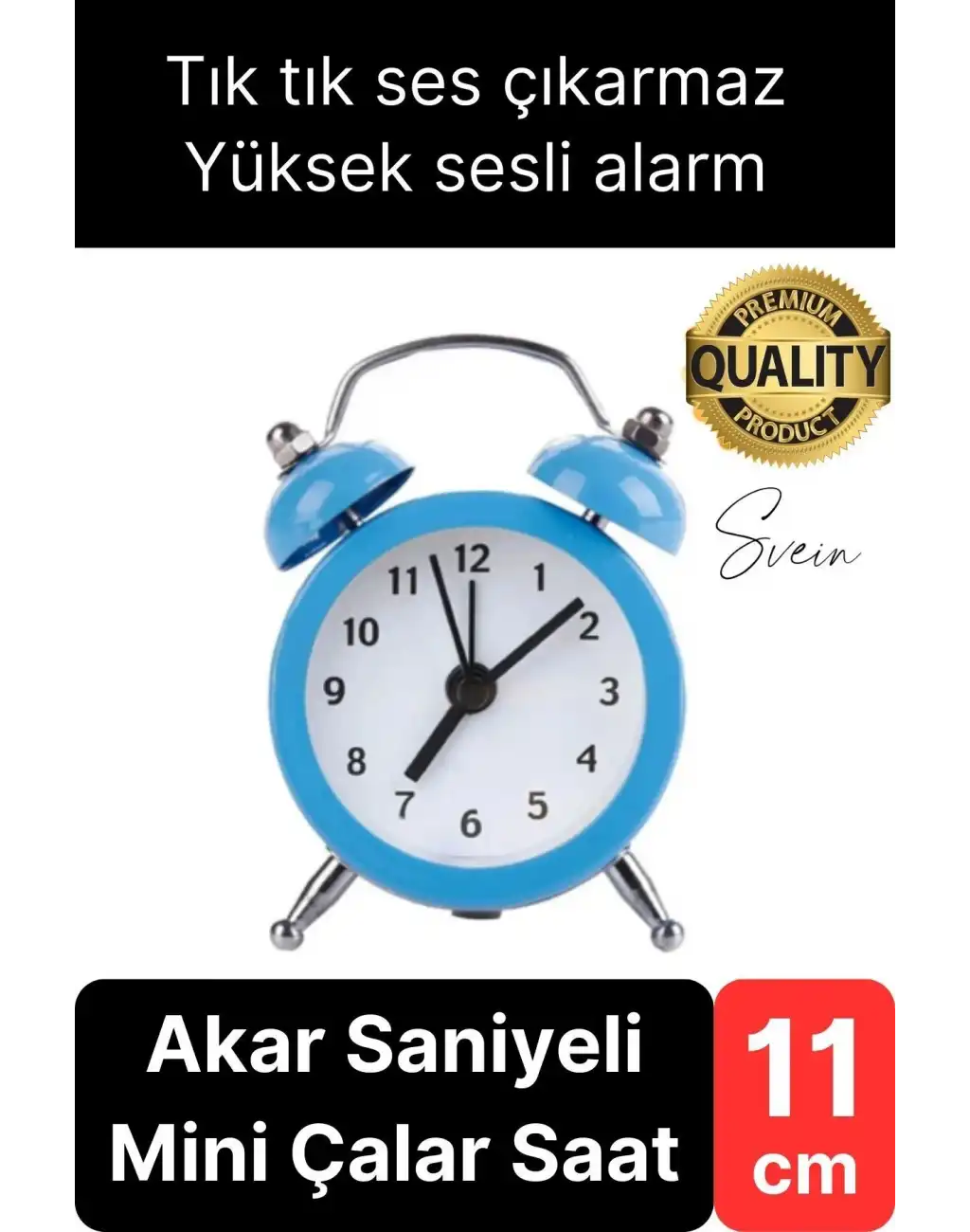 Sessiz Çalışan Yüksek Sesli Alarmlı Retro Tasarım Analog Masaüstü Çanlı Mini Çalar Saat Başucu 11 cm