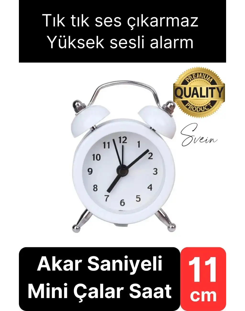 Sessiz Çalışan Yüksek Sesli Alarmlı Retro Tasarım Analog Masaüstü Çanlı Mini Çalar Saat Başucu 11 cm