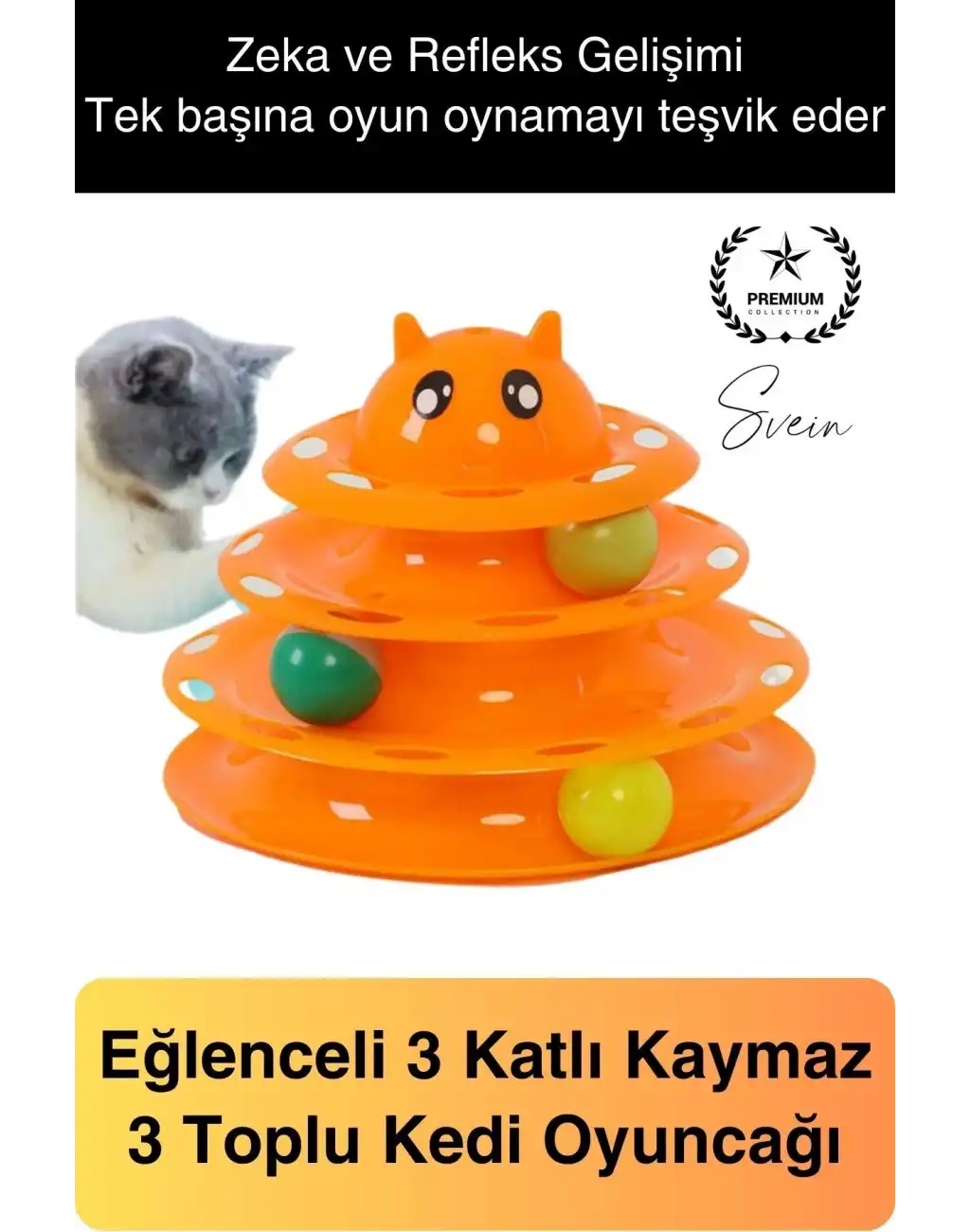 3 Katlı 3 Toplu Kedi Oyuncağı Yuvarlak Eğlence Dönen Hareketli ABS Plastik Çıngıraklı Zeka Gelişim