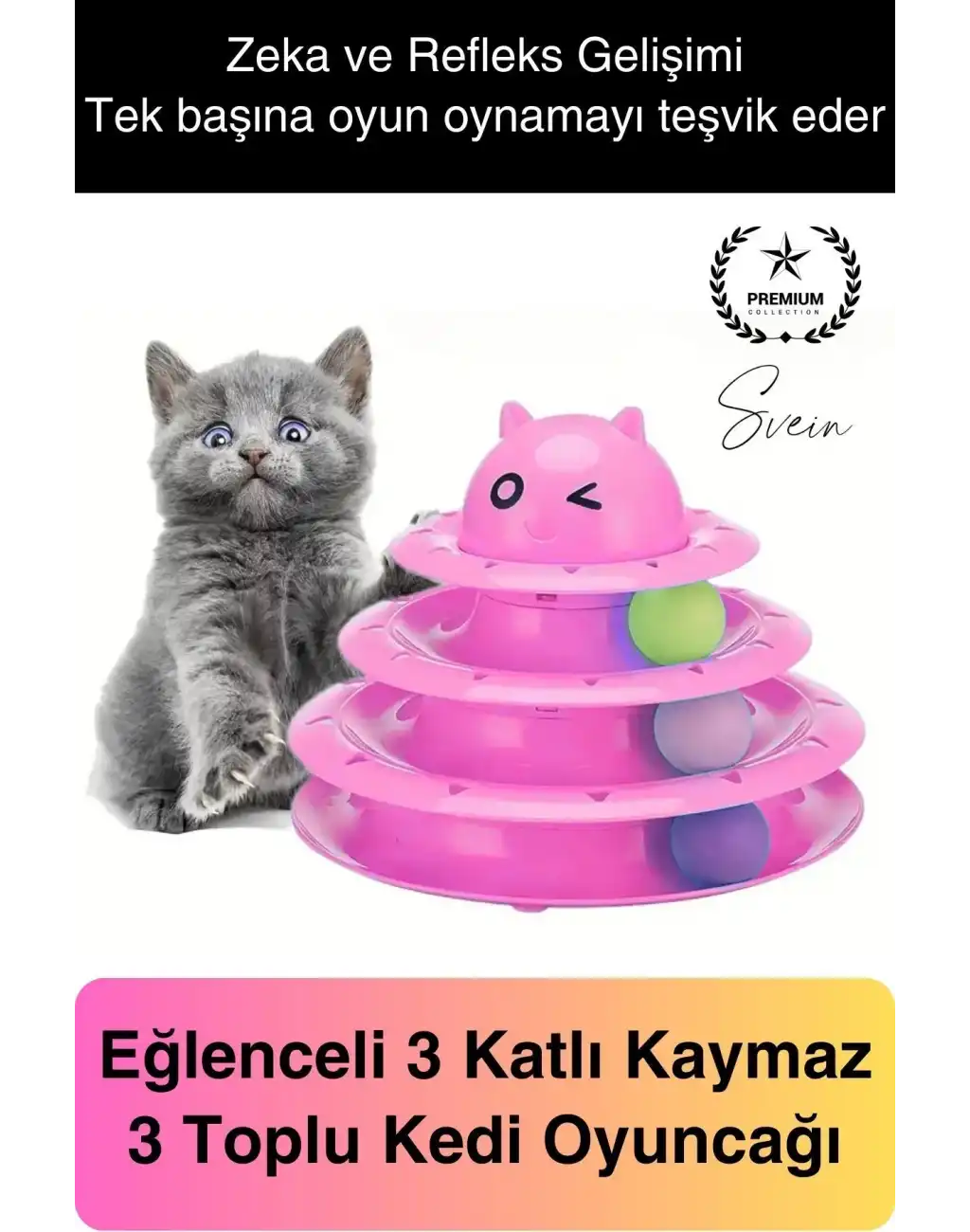 3 Katlı 3 Toplu Kedi Oyuncağı Yuvarlak Eğlence Dönen Hareketli ABS Plastik Çıngıraklı Zeka Gelişim