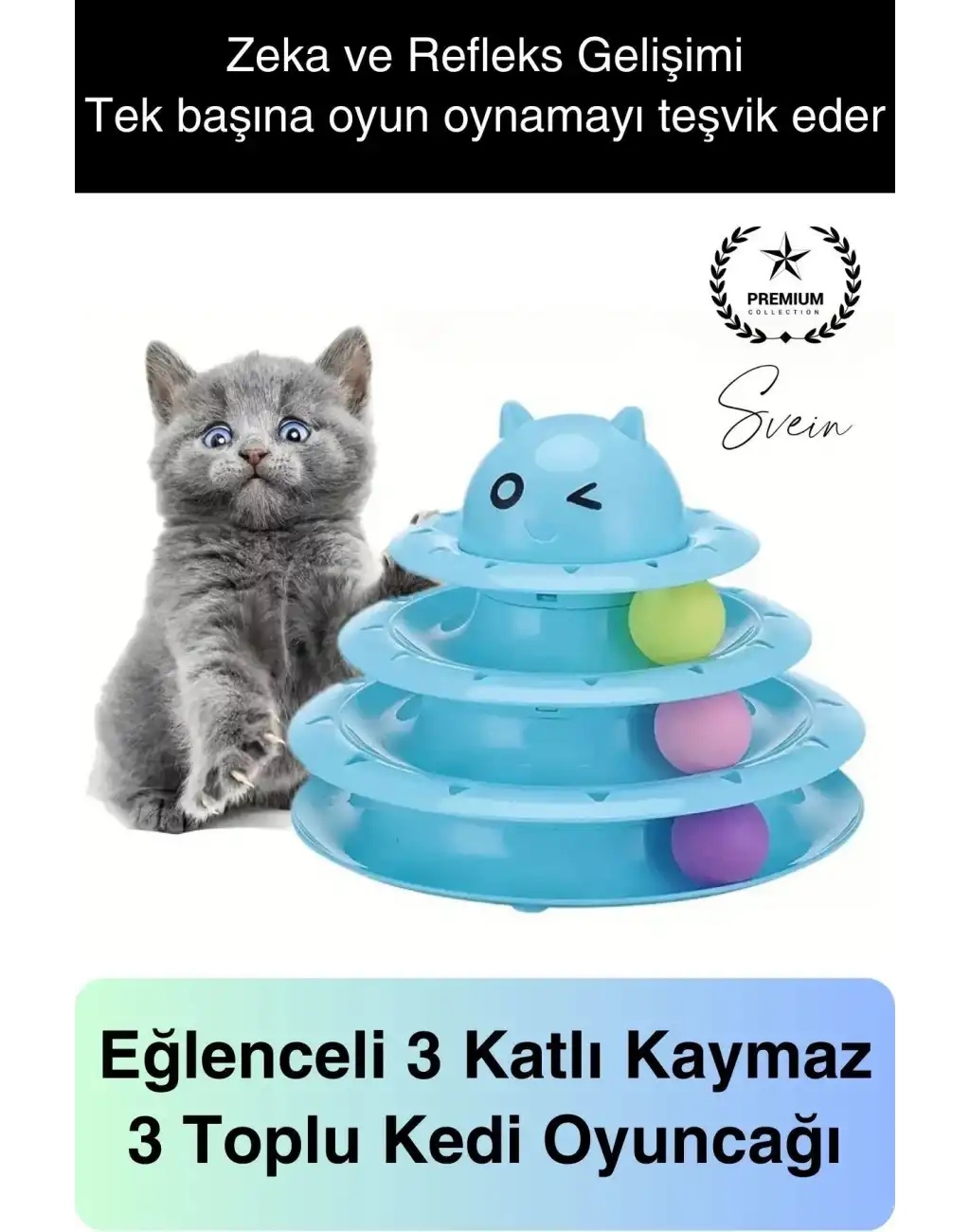 3 Katlı 3 Toplu Kedi Oyuncağı Yuvarlak Eğlence Dönen Hareketli ABS Plastik Çıngıraklı Zeka Gelişim