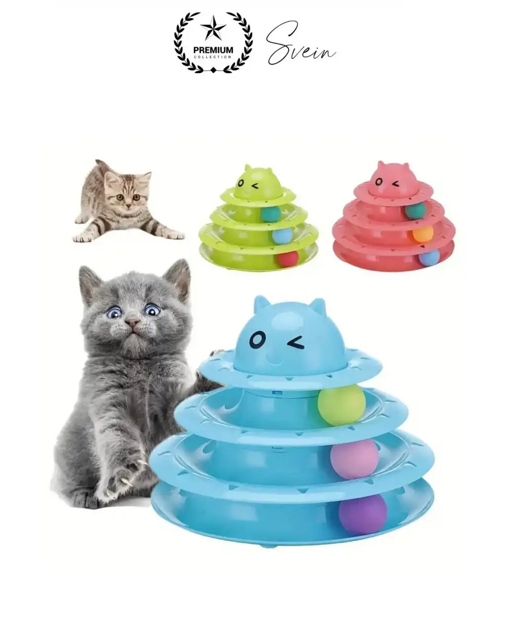 3 Katlı 3 Toplu Kedi Oyuncağı Yuvarlak Eğlence Dönen Hareketli ABS Plastik Çıngıraklı Zeka Gelişim