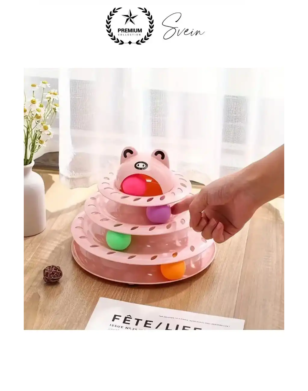 3 Katlı 3 Toplu Kedi Oyuncağı Yuvarlak Eğlence Dönen Hareketli ABS Plastik Çıngıraklı Zeka Gelişim