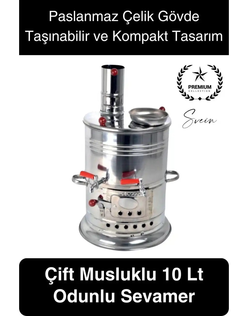 Premium Çift Musluklu 10 lt Kömürlü Kamp Piknik İçin Çok Amaçlı Odunlu Çay Semaveri Paslanmaz Çelik