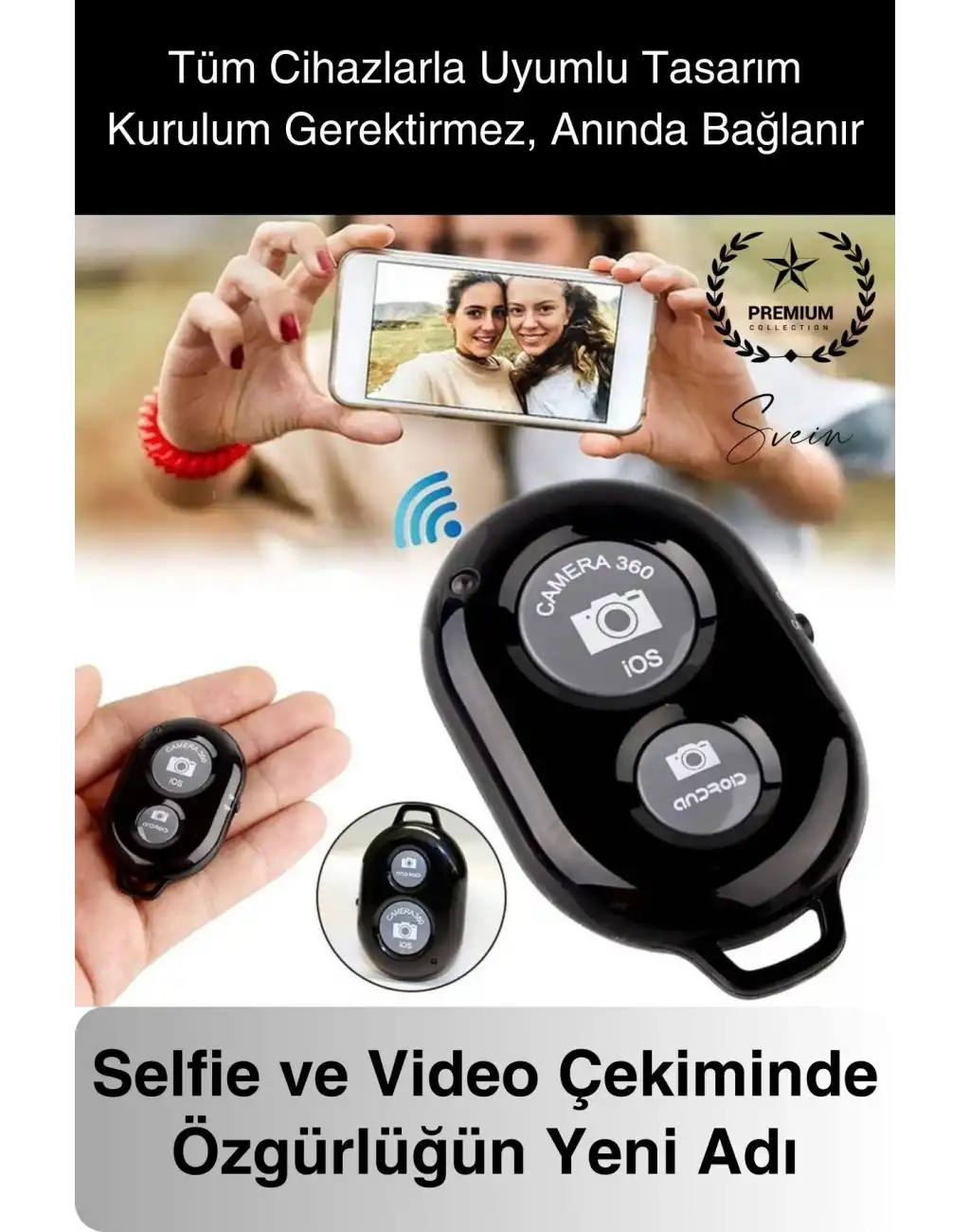 Bluetooth Kablosuz Uzaktan Kumanda İOS Android Uyumlu Selfie Fotoğraf Video Çekme Remote Shutter
