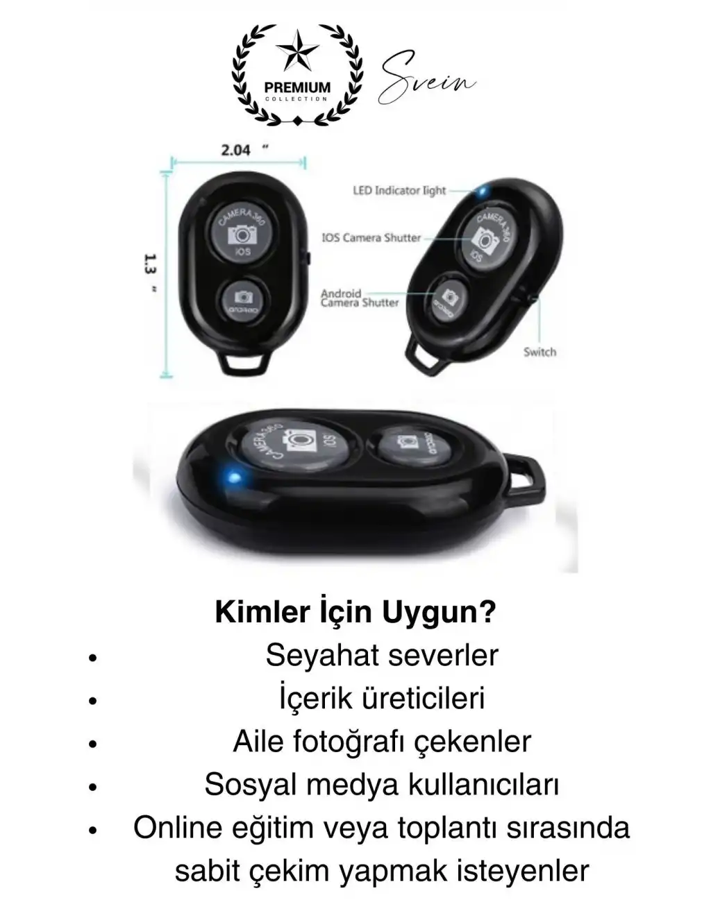 Bluetooth Kablosuz Uzaktan Kumanda İOS Android Uyumlu Selfie Fotoğraf Video Çekme Remote Shutter