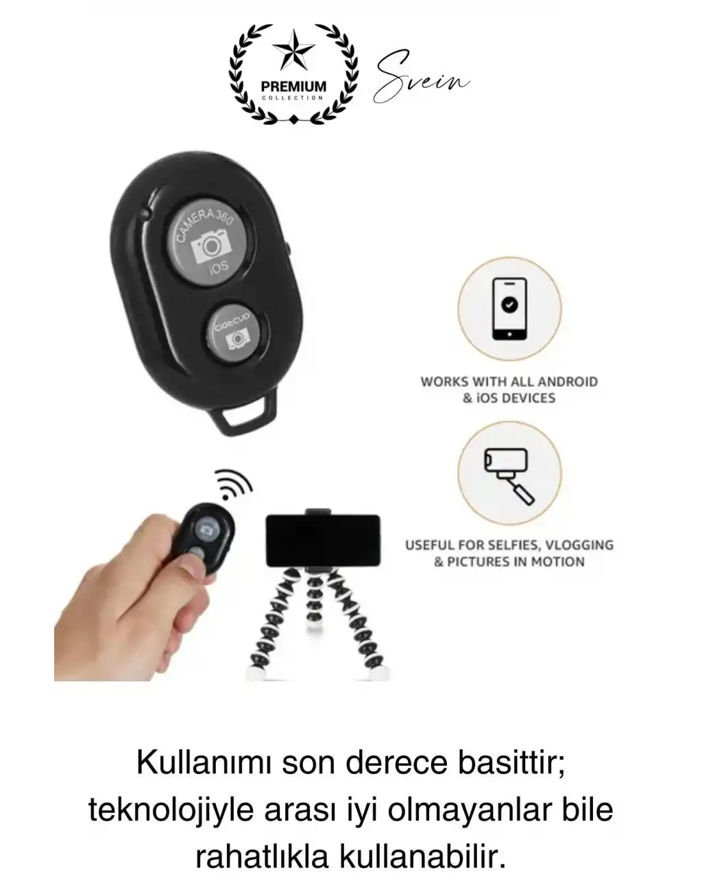 Bluetooth Kablosuz Uzaktan Kumanda İOS Android Uyumlu Selfie Fotoğraf Video Çekme Remote Shutter