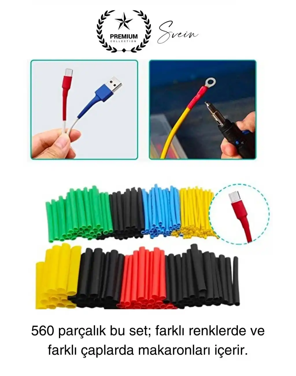 560 Parça Makaron Seti Kutulu Kablo Birleştirme Koruyucu Yalıtım Sıcaklıkla Daralan Tamirat Kaplama