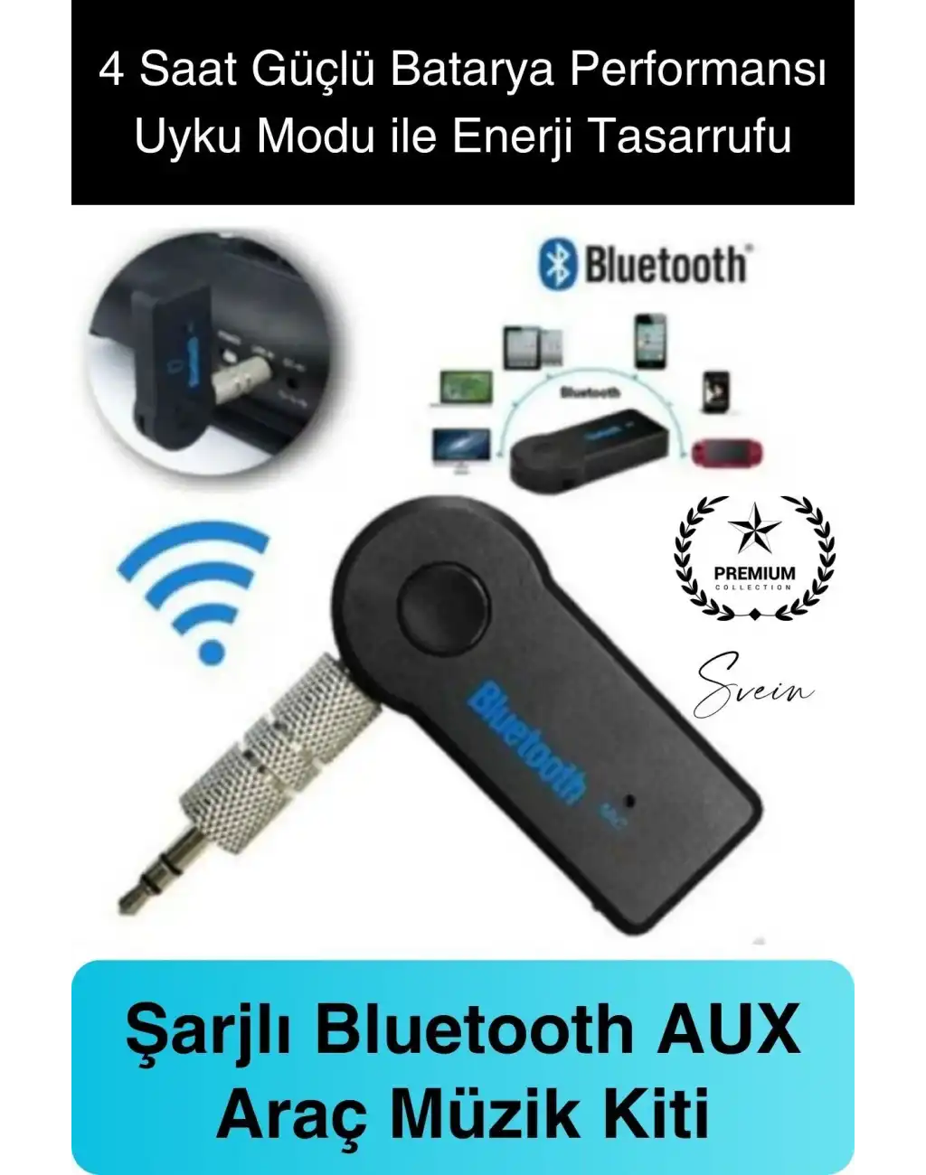Şarjlı Blutooth Aux Araç Kiti Müzik Ses Alıcı Adaptörü 3.5mm Jak Tv Telefon Kablosuz Bağlantı