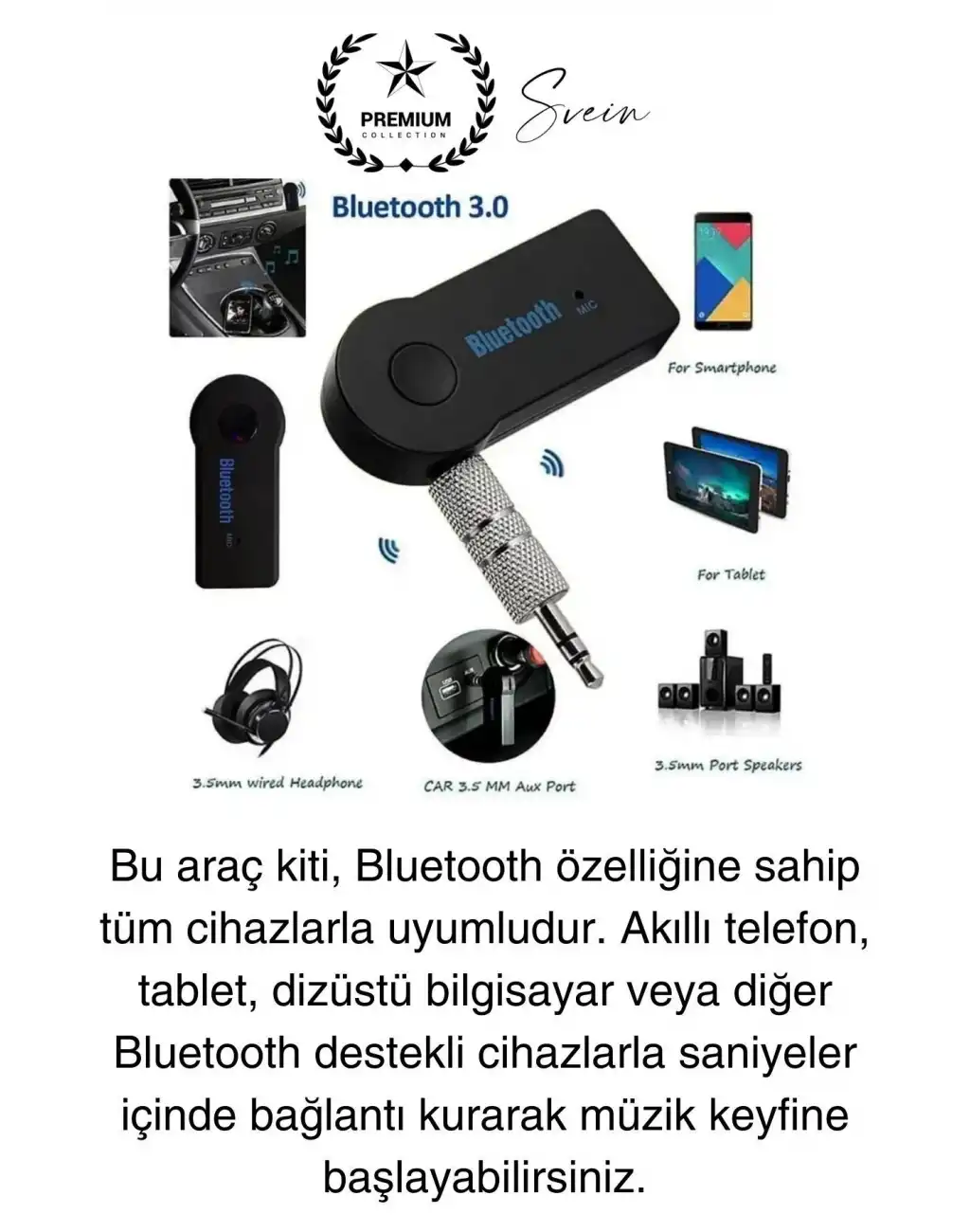 Şarjlı Blutooth Aux Araç Kiti Müzik Ses Alıcı Adaptörü 3.5mm Jak Tv Telefon Kablosuz Bağlantı
