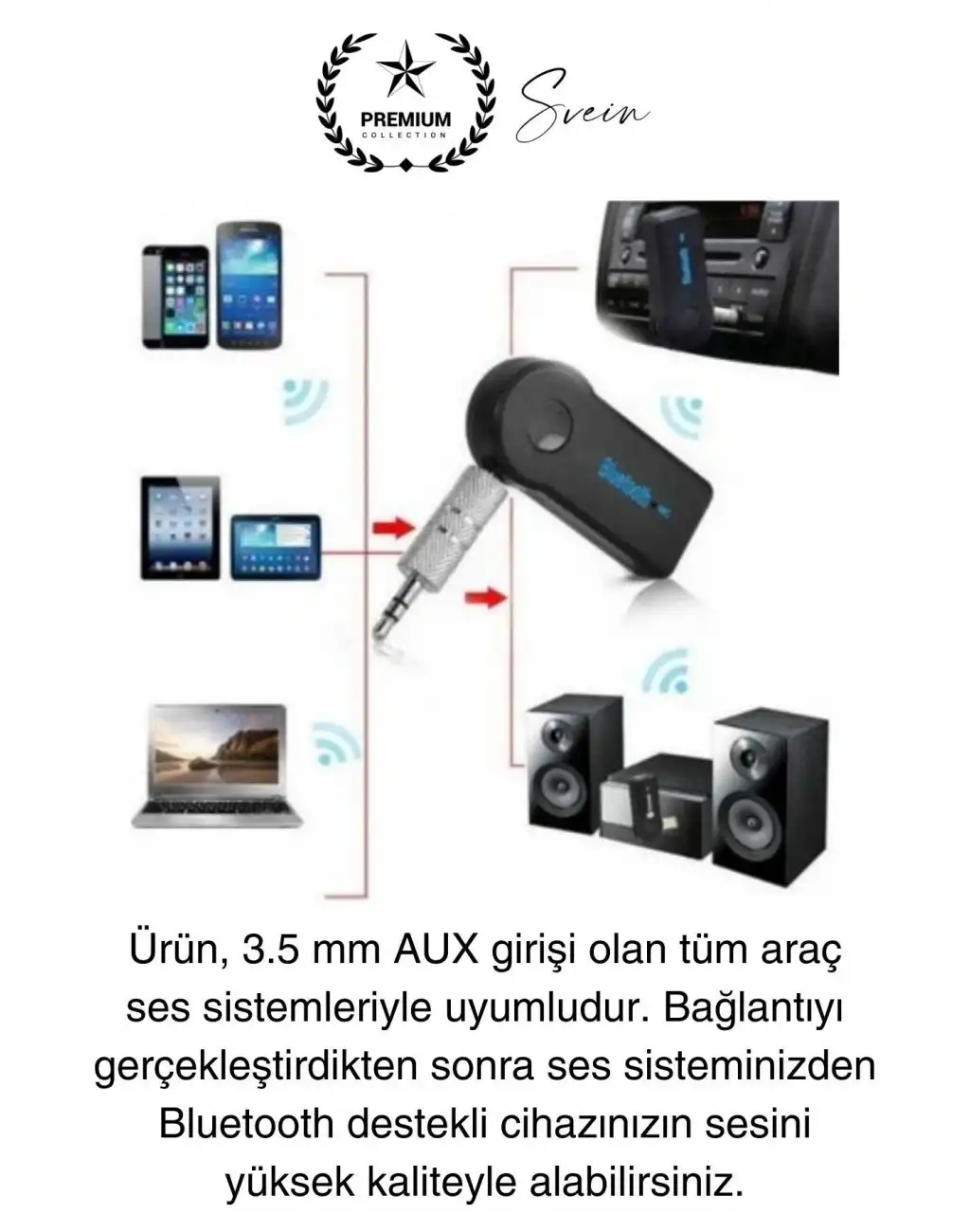Şarjlı Blutooth Aux Araç Kiti Müzik Ses Alıcı Adaptörü 3.5mm Jak Tv Telefon Kablosuz Bağlantı