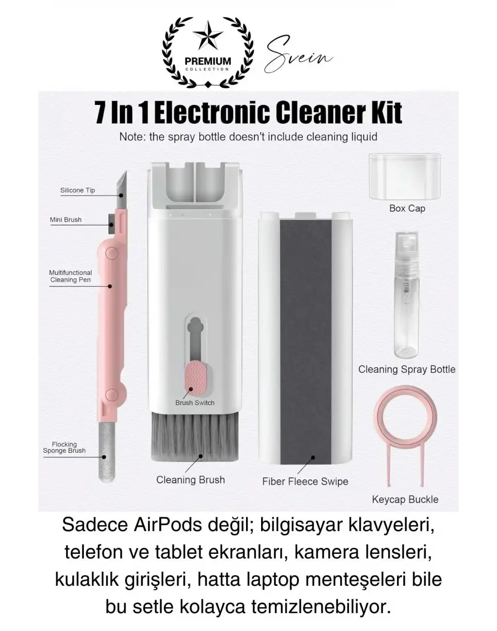 7in1 Bluetooth Kulaklık Temizleme Kalemi Klavye Telefon Tablet Elektronik Eşya Detaylı Temizlik Kiti