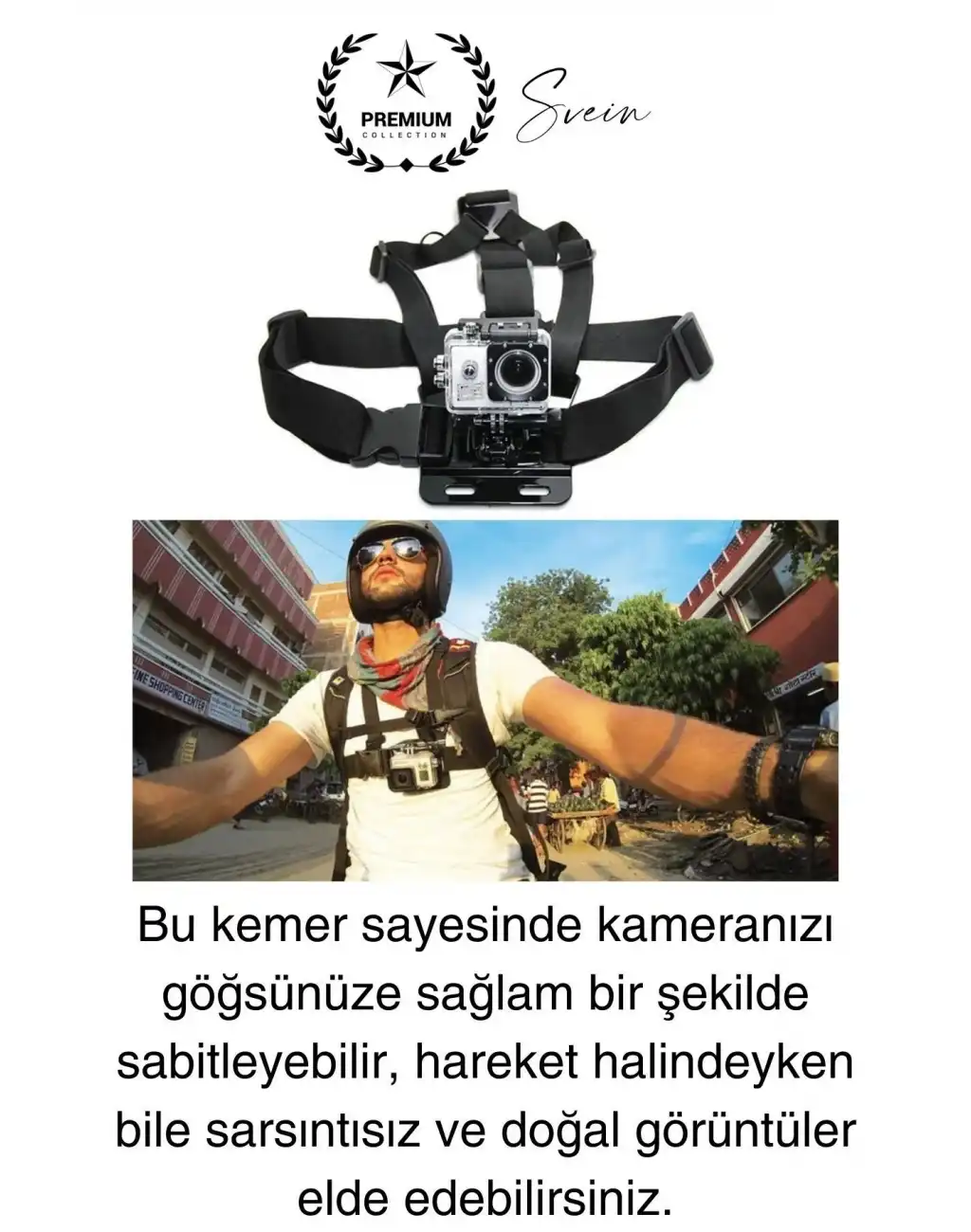 Premium Ayarlanabilir Göğüse Sabitlenen Spor Aksiyon Kamerası Kemeri Video Görüntü Çekim Ekipmanı