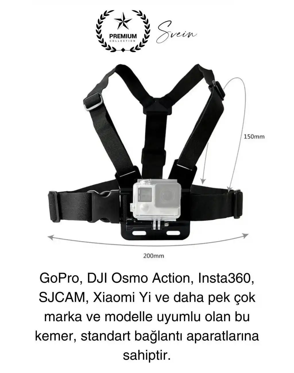 Premium Ayarlanabilir Göğüse Sabitlenen Spor Aksiyon Kamerası Kemeri Video Görüntü Çekim Ekipmanı