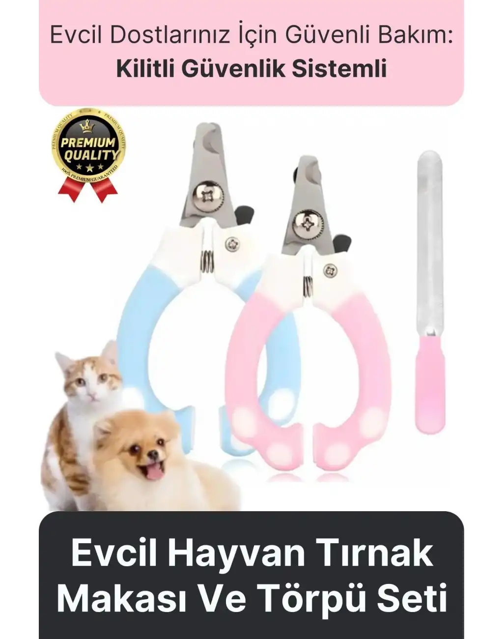 Premium Çelik Uçlu Güvenlik Kelepçeli Kilitli Kedi Köpek Evcil Hayvan Tırnak Makası Ve Törpü Seti