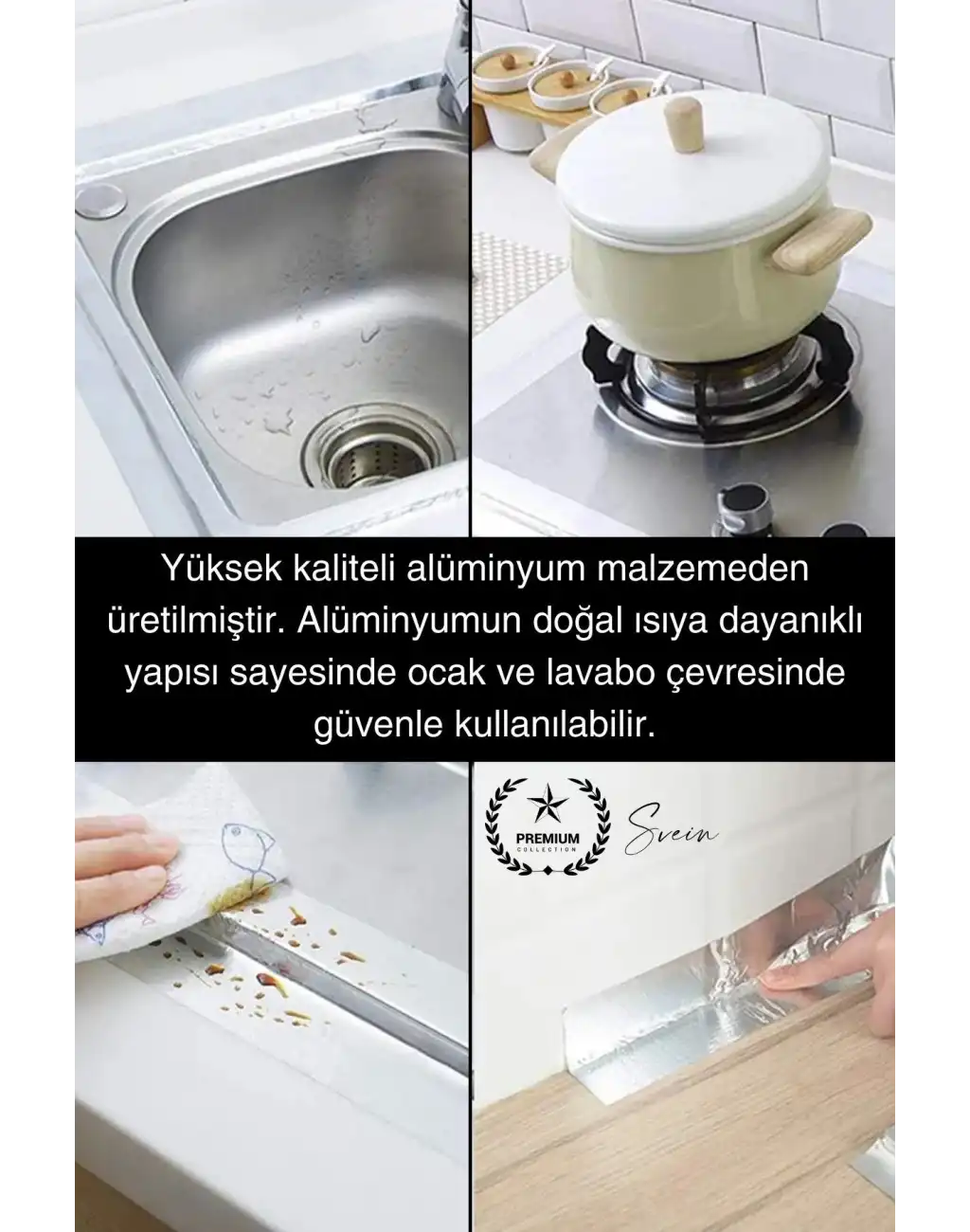 20 Mt Parlak Metalik Gri Tezgah Lavabo Kenar Bandı Sızdırmaz Isıya Dayanıklı Bant Su İzolasyon 5 Ad.