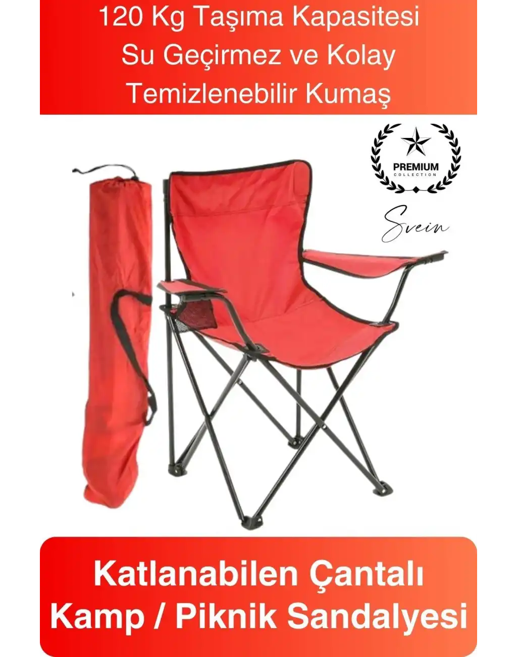 120 Kg Kapasiteli Su Geçirmez Kolay Silinebilir Katlanabilen Çantalı Askılı Kamp Piknik Sandalyesi