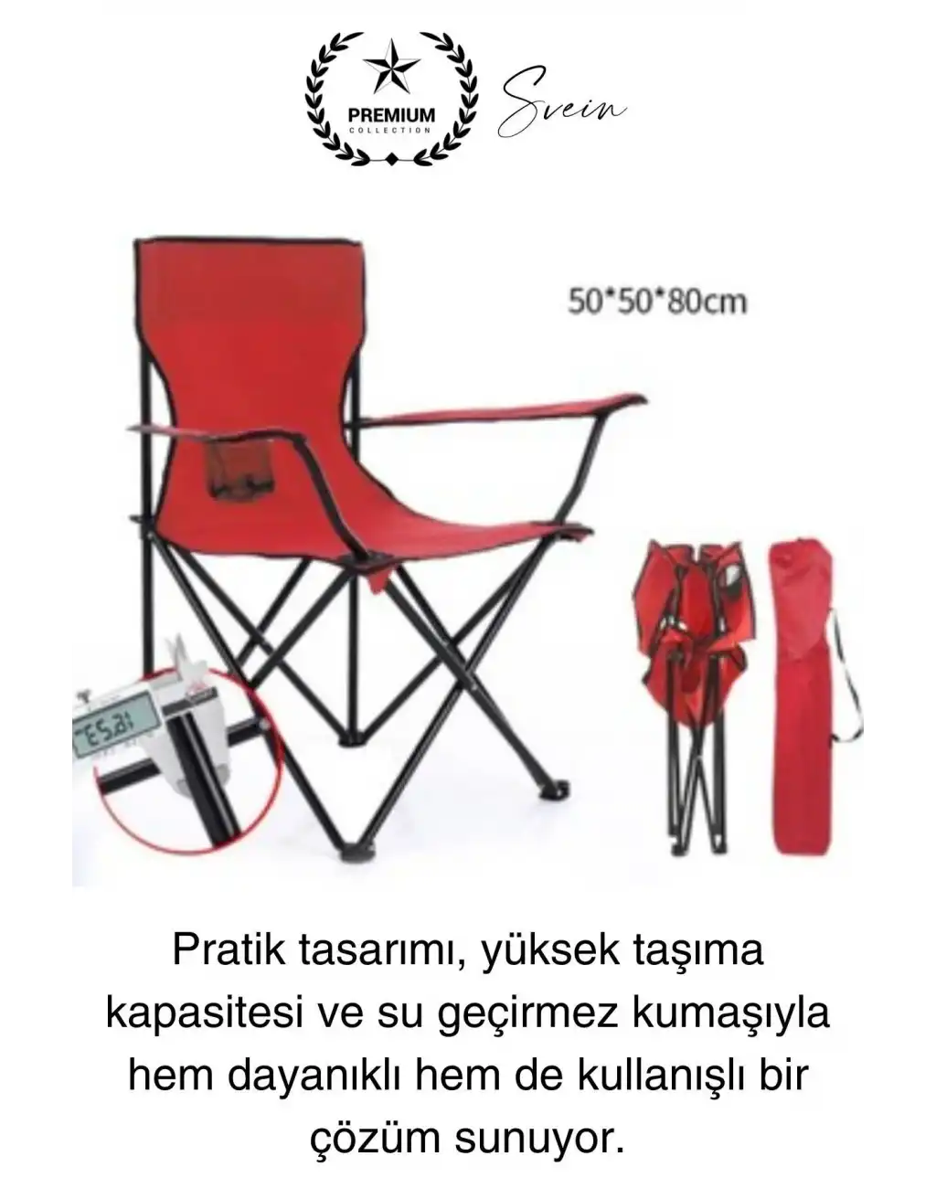 120 Kg Kapasiteli Su Geçirmez Kolay Silinebilir Katlanabilen Çantalı Askılı Kamp Piknik Sandalyesi