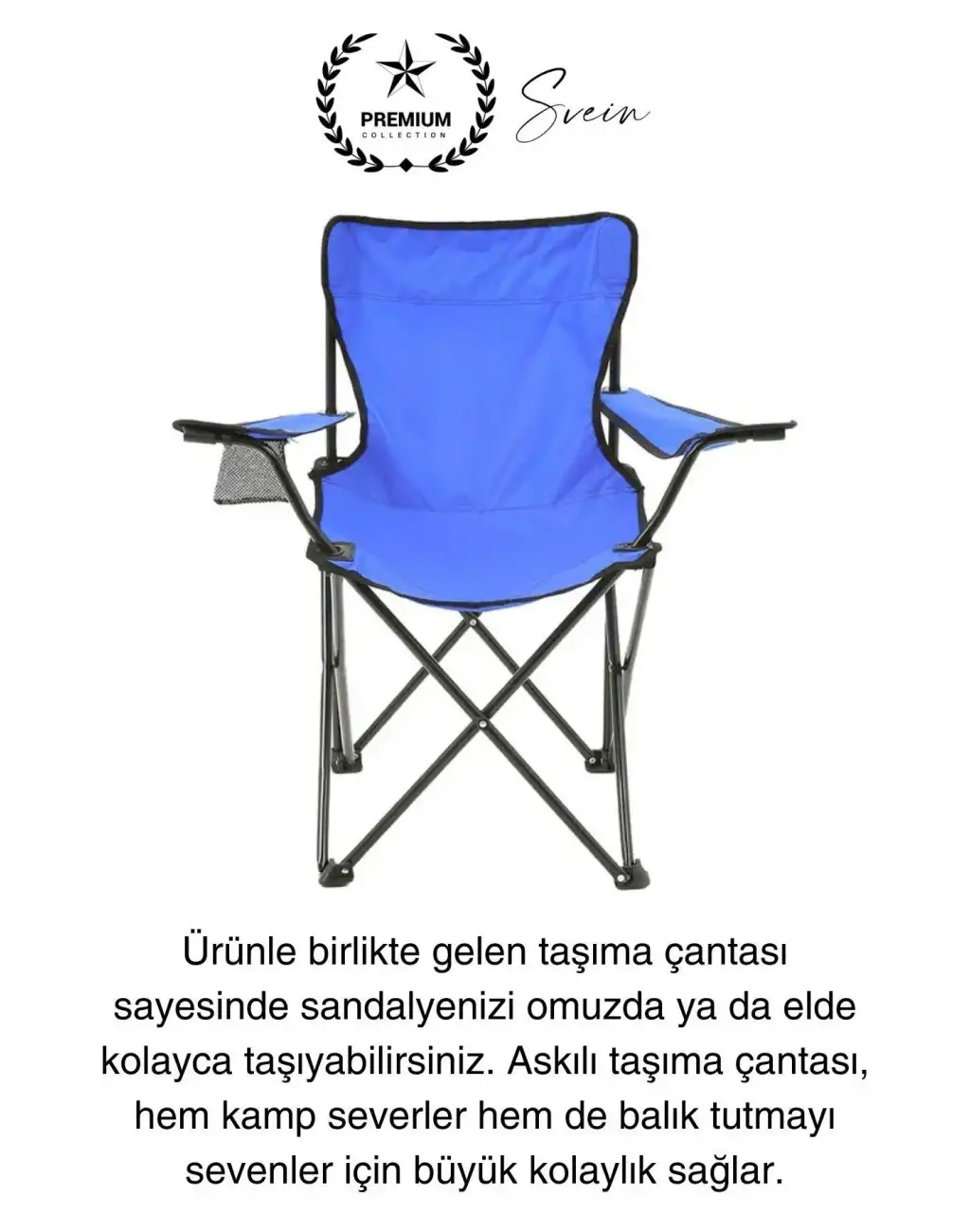 120 Kg Kapasiteli Su Geçirmez Kolay Silinebilir Katlanabilen Çantalı Askılı Kamp Piknik Sandalyesi